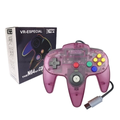 (out of stock)N64 Wired Joypad with Color Box  - Transparent Purple